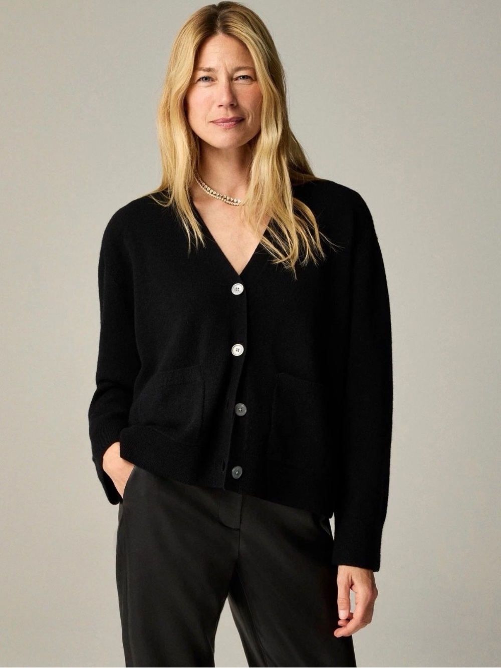 J.Crew Cashmere Patch-Pocket Cardigan Black Size L NWT